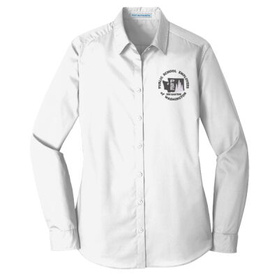 Women's (White) Long Sleeve Carefree Poplin Shirt (EMB) Thumbnail