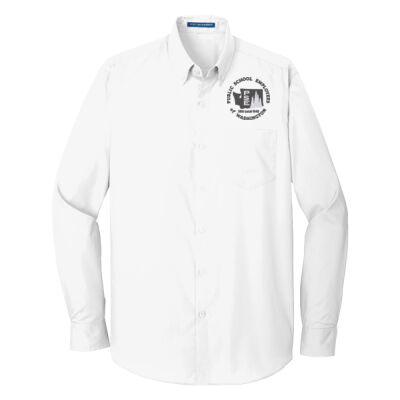 Men's (White) Long Sleeve Carefree Poplin Shirt (EMB) Thumbnail